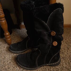 Baretraps Leather Suede Faux Fur Boots Women's 6.5 Black Lined Winter Y2K